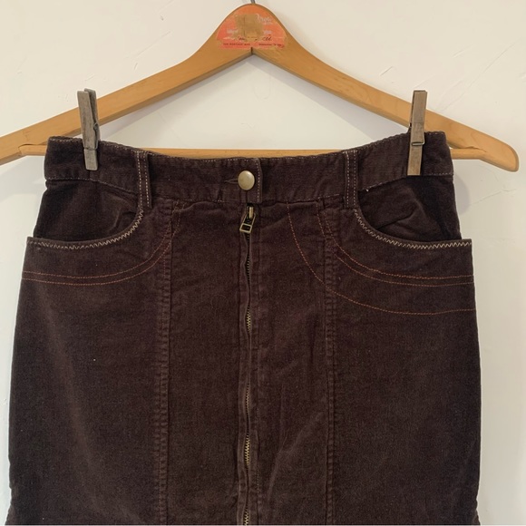 Y2K Unique Brown Corduroy Midi/ Maxi Skirt With Funky Hem Size 3/4 - Picture 4 of 7